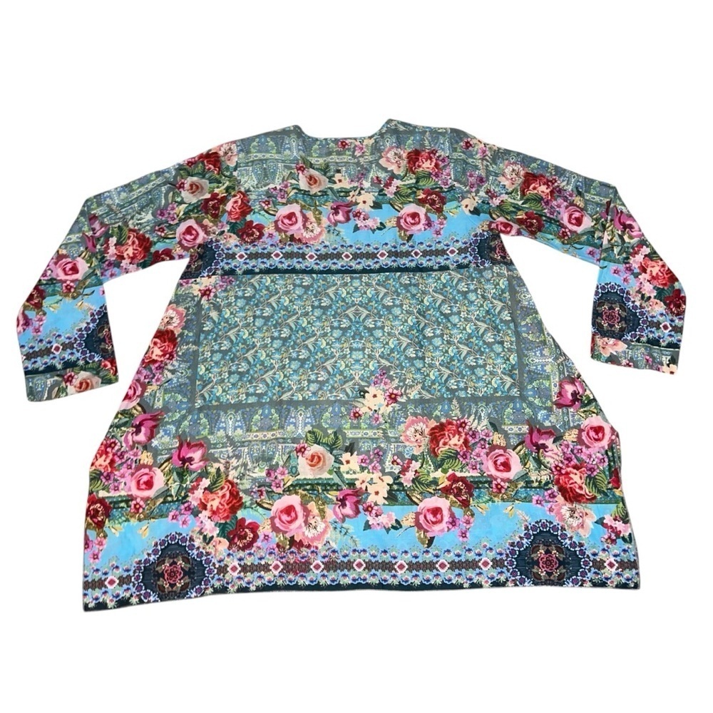 EUC Johnny Was Floral Patterned Tunic Top Tie Front Medium Cotton Sustainable - Picture 5 of 13